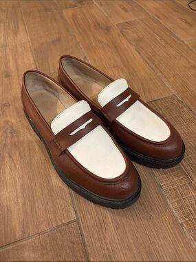 Koio Men's Two-Tone Brown and White Leather Penny Loafers